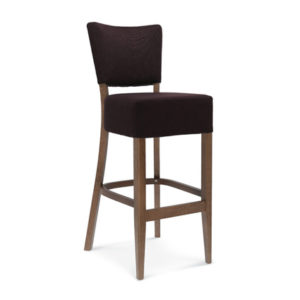 Taburete alto de madera maciza con asiento y respaldo tapizado en tela color Marrón | Moinde | comprar taburetes altos | sillas de rattan | sillones de madera