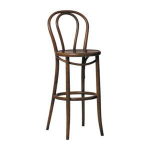 Taburete alto de madera maciza. Taburete de madera con asiento de madera chapado con aro color Nogal Claro | Moinde | comprar taburetes altos | sillas de rattan | sillones de madera