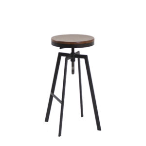 Taburete medio de hierro con Asiento de madera laminada de 3 cm de espesor color Nogal | Moinde | comprar taburetes altos | sillas de rattan | sillones de madera
