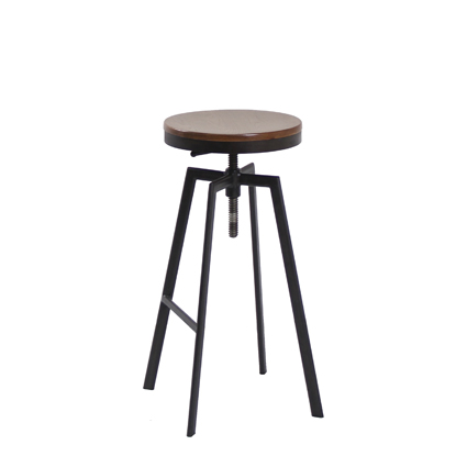 Taburete medio de hierro con Asiento de madera laminada de 3 cm de espesor color Nogal | Moinde | comprar taburetes altos | sillas de rattan | sillones de madera
