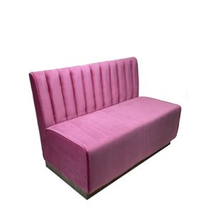 Bancada de madera con asiento y respaldo tapizado en rosa | bancada para bares | bancadas hostelería | bancada para cafeterías | bancada para restaurantes | Bancada interior restaurantes | Moinde