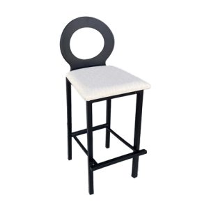 Taburete alto de hierro, 218-respaldo de madera laminada y asiento tapizado platabanda 3cm en textil color Beige | muebles para bar | mobiliario para hostelería | sillón de madera para interior | mobiliario para interior