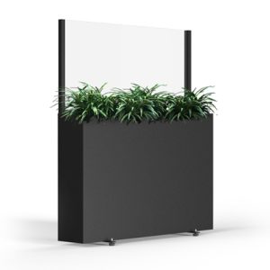 Mampara jardinera de hierro, color Negro. Parte superior en policarbonato de 6mm incoloro | Mamparas de terraza | Exterior | Complemento de mobiliario para Hostelería | Mobiliario para Hostelería Moinde