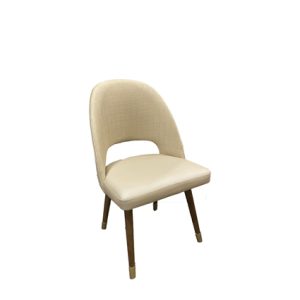 Silla de madera maciza con asiento y repaldo tapizado en polipiel color Beige | sillas hostelería | mobiliario para cafetería | taburetes altos para hostelería | lámparas para restaurantes