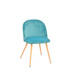 Silla de hierro con asiento y respaldo tapizado en tela con detalle respaldo agallonado color Turquesa | sillas hostelería | mobiliario para cafetería | taburetes altos para hostelería | lámparas para restaurantes