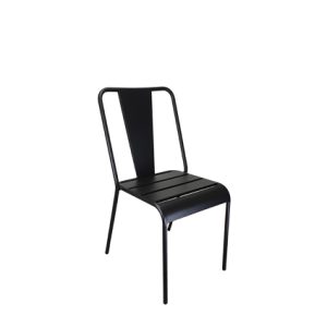 Silla de hierro con asiento y respaldo chapa de hierro. Detalle troquelado en el asiento color Negro | mobiliario para restaurante | mobiliario para bares y restaurantes |sillones restaurante | venta de muebles para restaurantes