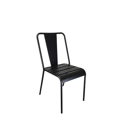 Silla de hierro con asiento y respaldo chapa de hierro. Detalle troquelado en el asiento color Negro | mobiliario para restaurante | mobiliario para bares y restaurantes |sillones restaurante | venta de muebles para restaurantes