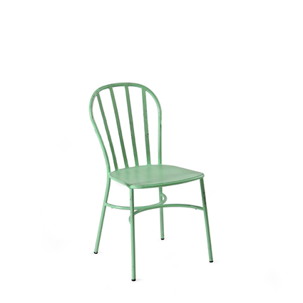 Silla de aluminio con asiento y respaldo chapa de aluminio color Verde claro envejecido| muebles para bares y restaurantes | sillones de metal | mobiliario hostelería