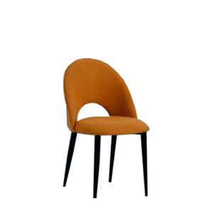 Silla de hierro con asiento y respaldo tapizado en textil color Mostaza | sillas hostelería | mobiliario para cafetería | taburetes altos para hostelería | lámparas para restaurantes