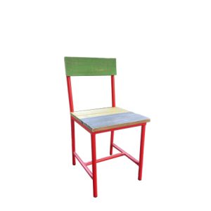 Silla de hierro, Asiento de madera color Pino envejecido en dos colores y respaldo en color verde | Silla de metal para interiores hostelería | Muebles hostelería | Silla de interior para hostelería