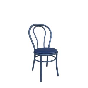 Silla de hierro, Asiento tapizado en polipiel color Azul | Sillas y sillones tapizadas para interior | Muebles para hostelería en Madrid Moinde | Sillas hostelería