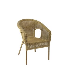 Sillón de exterior de aluminio con asiento y respaldo de médula color Marrón| muebles para bares y restaurantes | sillones de metal | mobiliario hostelería