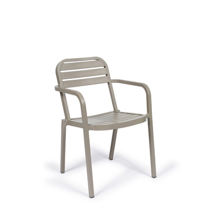 Sillón de aluminio con asiento y respaldo en lamas color Gris| muebles para bares y restaurantes | sillones de metal | mobiliario hostelería
