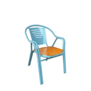 Sillas y sillones de exterior para hostelería | Sillón de aluminio, Asiento y respaldo de chapa metálica con detalles líneas troqueladas color RAL 2000 (naranja) | sillón hostelería