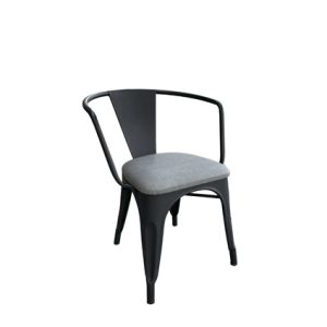 Sillón de hierro con asiento tapizado en textil color Gris | mobiliario para restaurante | mobiliario para bares y restaurantes |sillones restaurante | venta de muebles para restaurantes
