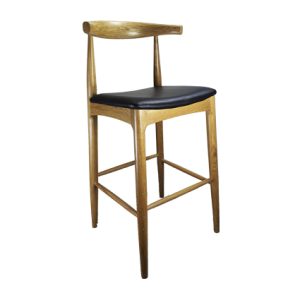 Taburete alto de madera maciza, Asiento tapizado en polipiel color Negro | Taburetes de madera | Taburete de interior para hostelería | Taburete alto de madera | Taburete tapizado | Mobiliario para bares | Taburetes Moinde