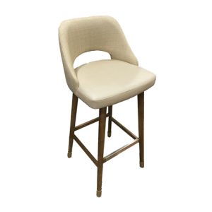 Taburete alto de madera maciza, Asiento y respaldo tapizado en polipiel color Beige | Taburetes de madera | Taburete de madera para interior | Taburete alto de madera | Taburete tapizado | Mobiliario Moinde