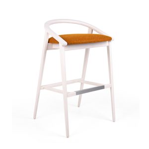 Taburete alto de madera maciza, Asiento tapizado en textil color Marrón | Taburetes de madera | Taburete de madera para interior | Taburete alto de madera | Taburete tapizado | Mobiliario Moinde