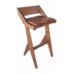 Taburete alto de madera maciza, Asiento tapizado en polipiel color Marrón | Taburetes de madera | Taburete de madera para interior | Taburete alto de madera | Taburete tapizado | Taburetes para restaurantes