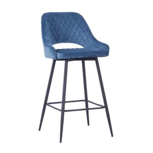 Taburete alto de hierro sin respaldo, Carcasa tapizada en terciopelo color Turquesa | Taburetes de metal para interior | Taburete alto de hierro | Taburetes tapizados | Mobiliario para restaurantes