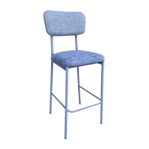 Taburete alto de hierro, Asiento y respaldo tapizado en textil color Azul | Taburetes de metal para interior | Taburete alto de hierro | Taburetes tapizados | Mobiliario para hostelería Moinde