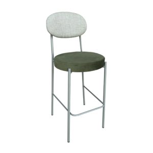 Taburete alto de hierro, Asiento y respaldo tapizado en textil color Verde | Taburetes de metal para interior | Taburete alto de hierro | Taburetes tapizados | Mobiliario para hostelería Moinde