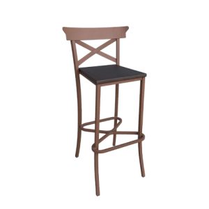 Taburete alto de hierro, Asiento y respaldo de madera laminada color Nogal Envejecido| Taburetes de metal para interior | Taburete alto de hierro | Taburetes tapizados | Mobiliario para restautantes