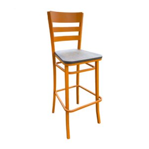 Taburete alto de hierro, Asiento de madera laminada color Nogal Envejecido | Taburetes de metal para interior | Taburete alto de hierro | Taburetes tapizados | Mobiliario para hostelería Moinde