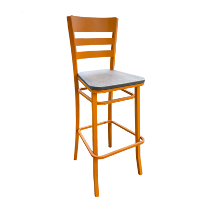 Taburete alto de hierro, Asiento de madera laminada color Nogal Envejecido | Taburetes de metal para interior | Taburete alto de hierro | Taburetes tapizados | Mobiliario para hostelería Moinde
