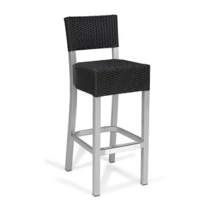 Taburetes de exterior para hostelería | Taburetes de Rattan para exterior | Taburete alto de aluminio, asiento y respaldo de médula color Antracita | Taburetes hostelería | Muebles de hostelería