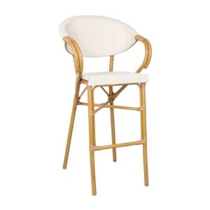 Taburetes de exterior para hostelería | Taburetes de Rattan para exterior | Taburete alto de aluminio, Asiento y respaldo de textiline color Beige | Muebles de hostelería