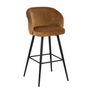 Taburetes de hostelería para interiores | Taburete de hierro | TABURETE ALTO de HIERRO, Carcasa tapizada en terciopelo color Camel | Taburetes tapizados | Taburetes hostelería | Muebles hostelería