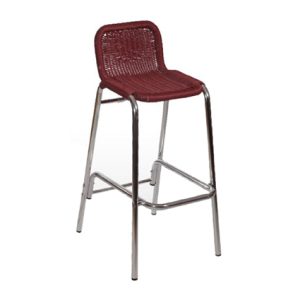 Taburetes de exterior para hostelería | Taburetes de Rattan para exterior | Taburete alto de aluminio, Asiento y respaldo médula color Burdeos | Taburetes hostelería | Muebles de hostelería