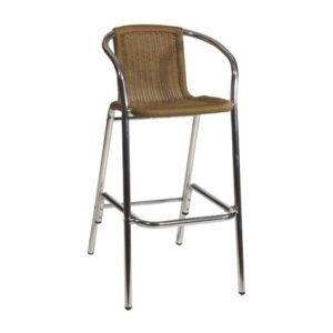 Taburetes de exterior para hostelería | Taburetes de Rattan para exterior | Taburete hostelería alto de aluminio, Asiento y respaldo médula color Miel | Taburetes hostelería | Muebles de hostelería
