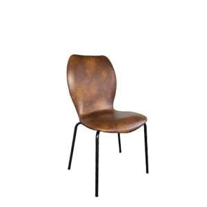 Sillas hostelería | Silla de hierro con carcasa tapizada en polipiel color Marrón | Sillas de hierro | Sillas restaurantes | Sillas apilables | Sillas y sillones tapizados para interior | Mobiliario para hostelería