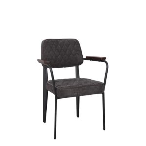 Sillones hostelería | Sillón de hierro, con asiento y respaldo tapizado en textil y apoyabrazos de madera color Gris | Sillones tapizados para interior | Mobiliario para hostelería