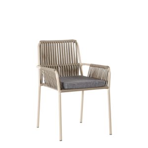 Sillones hostelería | Sillón de aluminio, Asiento y respaldo en cuerda de polyester. Cojín tapizado en textil color Gris | Muebles de hostelería