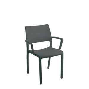 Sillones hostelería | Sillón de polipropileno con inserciones de madera | Color Antracita | Sillas monoblock | Sillones monoblock | Mobiliario para hostelería | Mobiliario para cafetería.