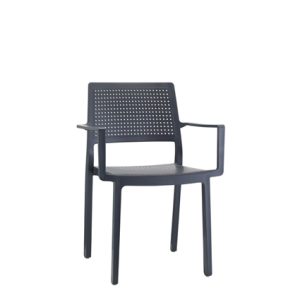Sillones hostelería | Sillón de polipropileno con inserciones de madera | Color Antracita | Mobiliario para cafetería | Sillones monoblock | Mobiliario para hostelería