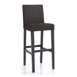 Taburetes de hostelería para interiores | Taburete de madera | Taburete hostelería alto de madera maciza | Taburete de madera con asiento y respaldo tapizado en textil color antracita | muebles de hostelería | taburetes hostelería | taburetes de madera