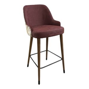 Taburetes de hostelería para interiores | Taburete de madera | Taburete hostelería alto de madera maciza | Taburete de madera con asiento y respaldo tapizado en textil color Burdeos | Muebles de hostelería | Taburetes hostelería