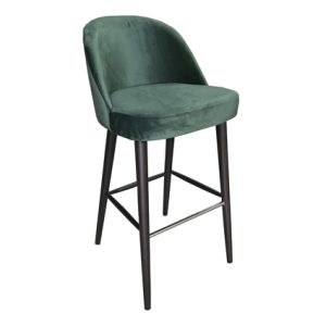 Taburetes de hostelería para interiores | Taburete de madera | Taburete hostelería alto de madera maciza | Taburete de madera con asiento y respaldo tapizado en tela color Verde | Muebles de hostelería | Taburetes de madera | Taburetes hostelería
