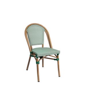 Sillas hostelería | Silla con estructura de aluminio | Silla con acabado con imitación bambú | Silla con asiento y respaldo en textiline color Verde y Blanco | Mobiliario para hostelería | Mobiliario para cafetería | Sillas restaurantes
