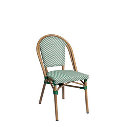 Sillas hostelería | Silla con estructura de aluminio | Silla con acabado con imitación bambú | Silla con asiento y respaldo en textiline color Verde y Blanco | Mobiliario para hostelería | Mobiliario para cafetería | Sillas restaurantes