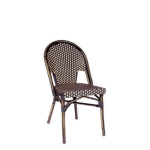 Sillas hostelería | Silla con estructura de aluminio | Silla con acabado con imitación bambú | Silla con asiento y respaldo de médula color marrón oscuro y beige | Mobiliario para hostelería | Mobiliario para cafetería
