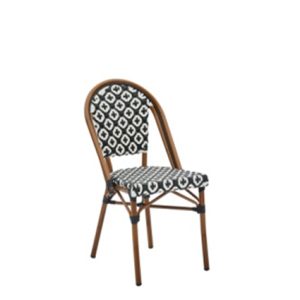 Sillas hostelería | Silla con estructura de aluminio | Silla con acabado con imitación bambú | Silla con asiento de médula color gris oscuro y blanco | Mobiliario para hostelería | Mobiliario para cafetería | Sillas restaurantes