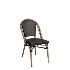 Sillas hostelería | Silla con estructura de aluminio | Silla con acabado con imitación bambú | Silla con asiento y respaldo en textiline color negro | Mobiliario para hostelería | Mobiliario para cafetería | Sillas restaurantes