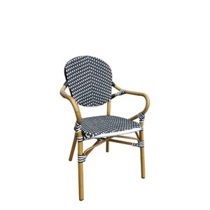 Sillones hostelería | Sillón con estructura de aluminio | Sillón con asiento y respaldo de médula color blanco y negro | Sillón con acabado con imitación bambú | Mobiliario para hostelería | Mobiliario para cafetería.