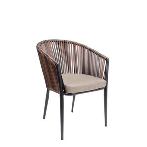 sillón de aluminio, Respaldo de médula color marrón y asiento con cojín para exterior color beige | sillones de metal para exterior | Sillón de aluminio | Sillones para hostelería | mobiliario de hostelería