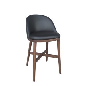 Taburete alto de madera con Asiento y respaldo tapizado en textil color Negro | Taburete para hostelería | Taburete para bar | Taburetes de rattan para hostelería | taburete tapizado
